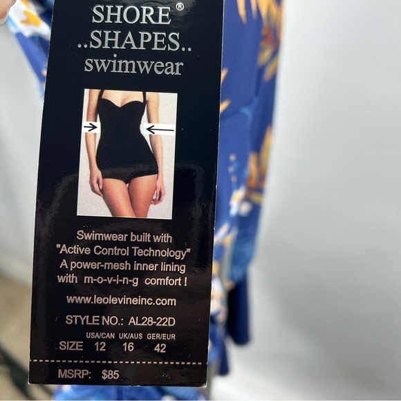 New SHORE SHAPES One-Piece Swimwear Women Sz 12 Blue w/ Multicolor Floral Hawaii - Picture 5 of 9